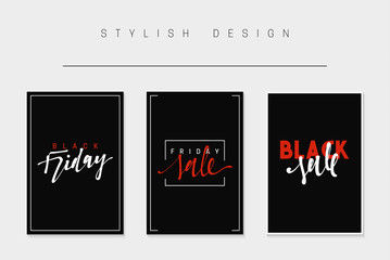Set of cards for sales, black friday, big sale, discount selling tag, posters, newsletter designs, ads, promotional material. Text handmade calligraphy. Vector illustrations