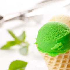 Ice cream cones and scoop