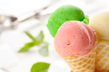 Ice cream cones and scoop