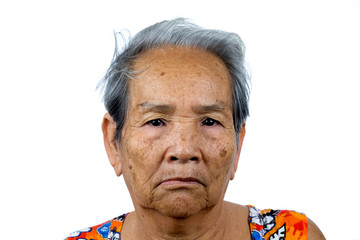 Portrait of an old Asian woman isolated on white  background