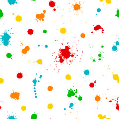 Messy ink blot, colorfull drops on white background. Seamless vector illustration