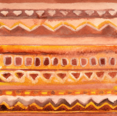 Beautiful watercolor ethnic ornament, background in boho style