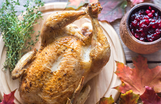 Roasted chicken with cranberry sauce