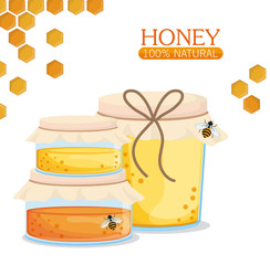 Honeycomb jar and bees icon. Honey healthy and organic food theme. Colorful design. Vector illustration