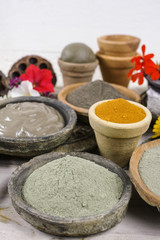 Ancient minerals - black, green, blue, ochre clay powder and mud mask