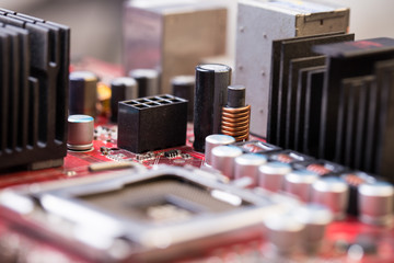 Closeup electronic circuit board background