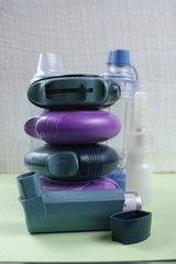 Asthma, allergy, illness relief concept, salbutamol inhalers