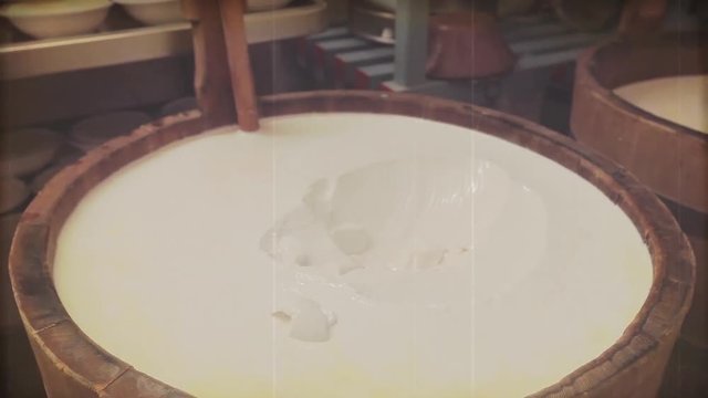 Traditional Italian cheese, Vintage Super8 video effects.