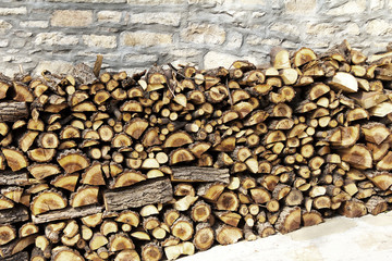 Stack of chopped firewood logs dry, Veliko Tarnovo in Bulgaria.