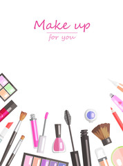 Makeup beauty products flat vector