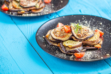 Paleo Lasagna with Baked Sweet Potato and Eggplant, Healthy Food, Close-up