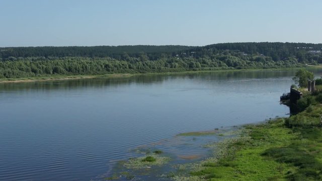panoramic view on russian river with forest