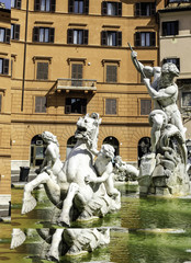 detail of the Neptune fountain in Piazza Navona in Rome, Italy
