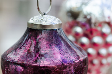 Close up of vintage mercury glass Christmas ornaments
