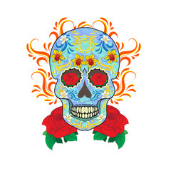 Day of the Dead celebration, a festival in Mexico. Sugar skull on a white background. Skull Tattoo Old School. Vector illustration