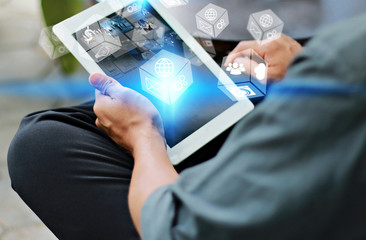 Businessman using digital tablet,hand touching screen on digital