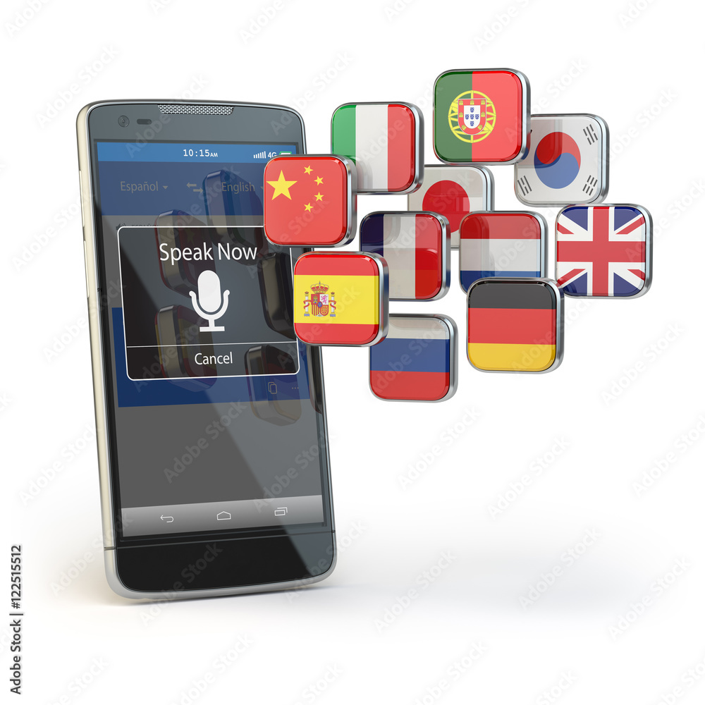 Poster mobile dictionary or translator concept . learning languages onl