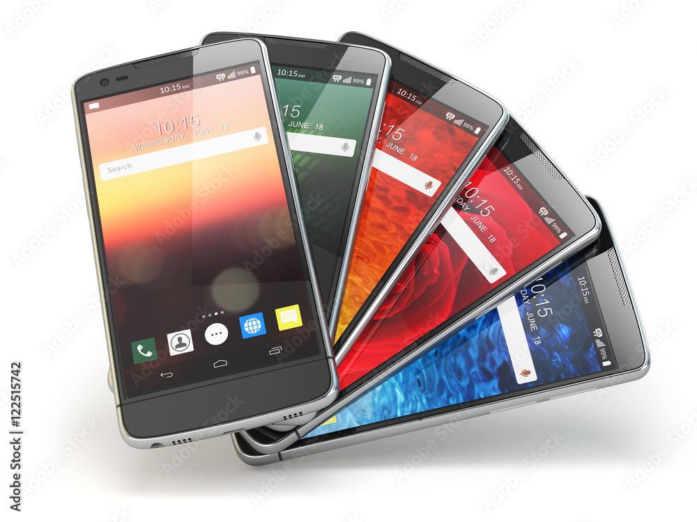 Aufkleber smartphones with different screens isolated on white. mobile com