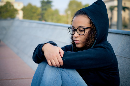 Sad Young Afro-american Girl Alone