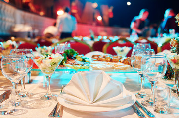Catering event service. set table at party