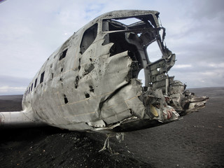 Fototapeta na wymiar Airplane crash wreckage United States DC-3 in Iceland