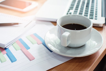 Office table with cup of coffee