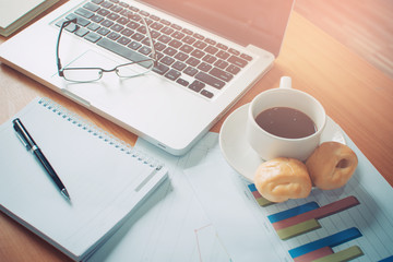 Office table with cup of coffee