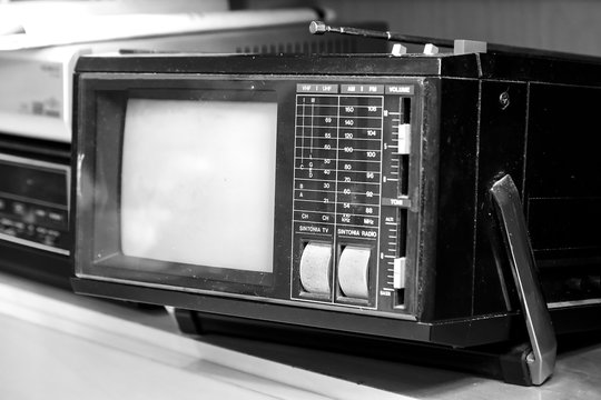 Portable Tv Old Retro Vintage Background Black And White