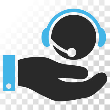 Call Center Service vector icon. Image style is a flat blue and gray colors pictogram symbol.