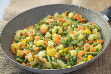 panful of colored vegetables at the oriental