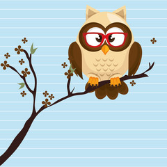owl beige tree leaves beige vector illustration eps 10