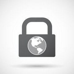 Isolated lock pad icon with an America region world globe