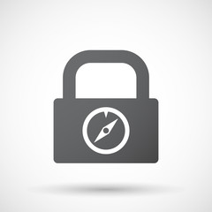 Isolated lock pad icon with a compass