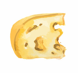 Isolated watercolor cheese on white background. Tasty and healthy snack. Dairy gourmet food.