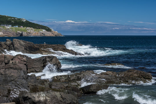 waves crashing on rocky shore of Newfoundland