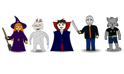 Characters Halloween costume on a white background. Vector illustration.