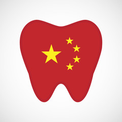 Isolated line art tooth icon with  the five stars china flag sym