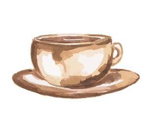 Isolated watercolor coffee cup. Vintage retro coffee cup on white background.