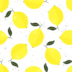 Vector grunge naadloos patroon met citroenen op witte achtergrond