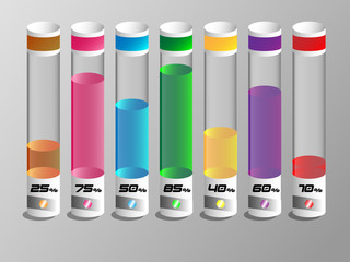 Colorful liquid in a glass tubes with random percent.