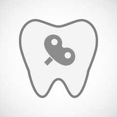 Isolated line art tooth icon with a toy crank