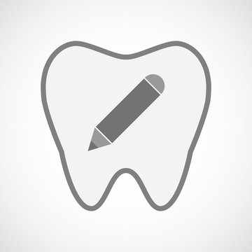 Isolated line art tooth icon with a pencil