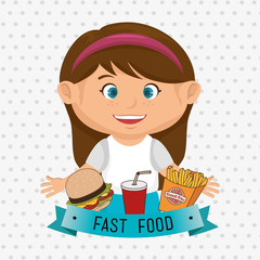 child cartoon girl fast food vector illustration