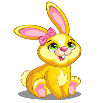 Cute yellow bunny with pink bow and ears