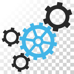 Mechanism vector icon. Image style is a flat blue and gray colors pictogram symbol.