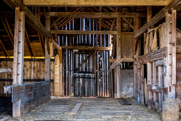 interior of old barn - obrazy, fototapety, plakaty