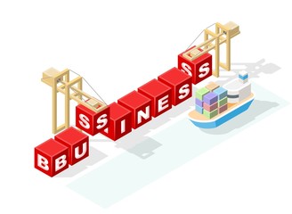 Isolated Creative Red Block Word " Business " on White Background. Construction Concept. Vector Illustration. 