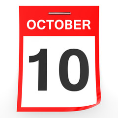 October 10. Calendar on white background.