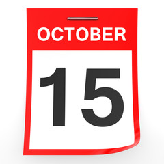 October 15. Calendar on white background.