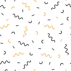 Vector seamless retro memphis pattern with vintage diamonds and geometric elements. Chaotic trendy geometry in hipster style. Suitable for posters, covers, prints.